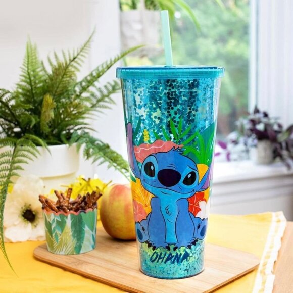 Disney Stitch Ohana Plastic Tumbler with Lid and Straw 32 oz Cup - Picture 1 of 5